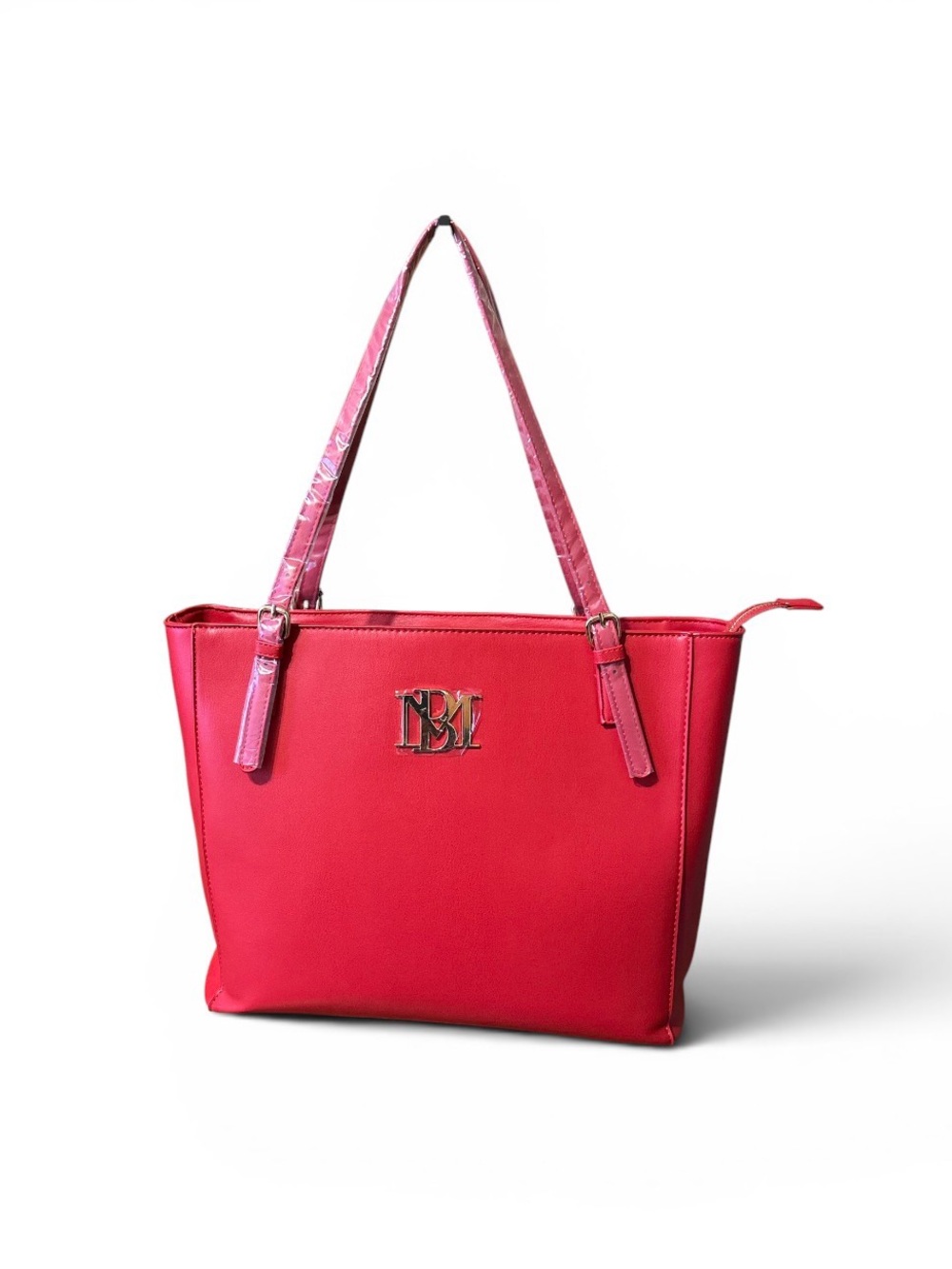 Badgley Mischka Large Red Vegan Leather Tote Bag w/ Adjustable Straps